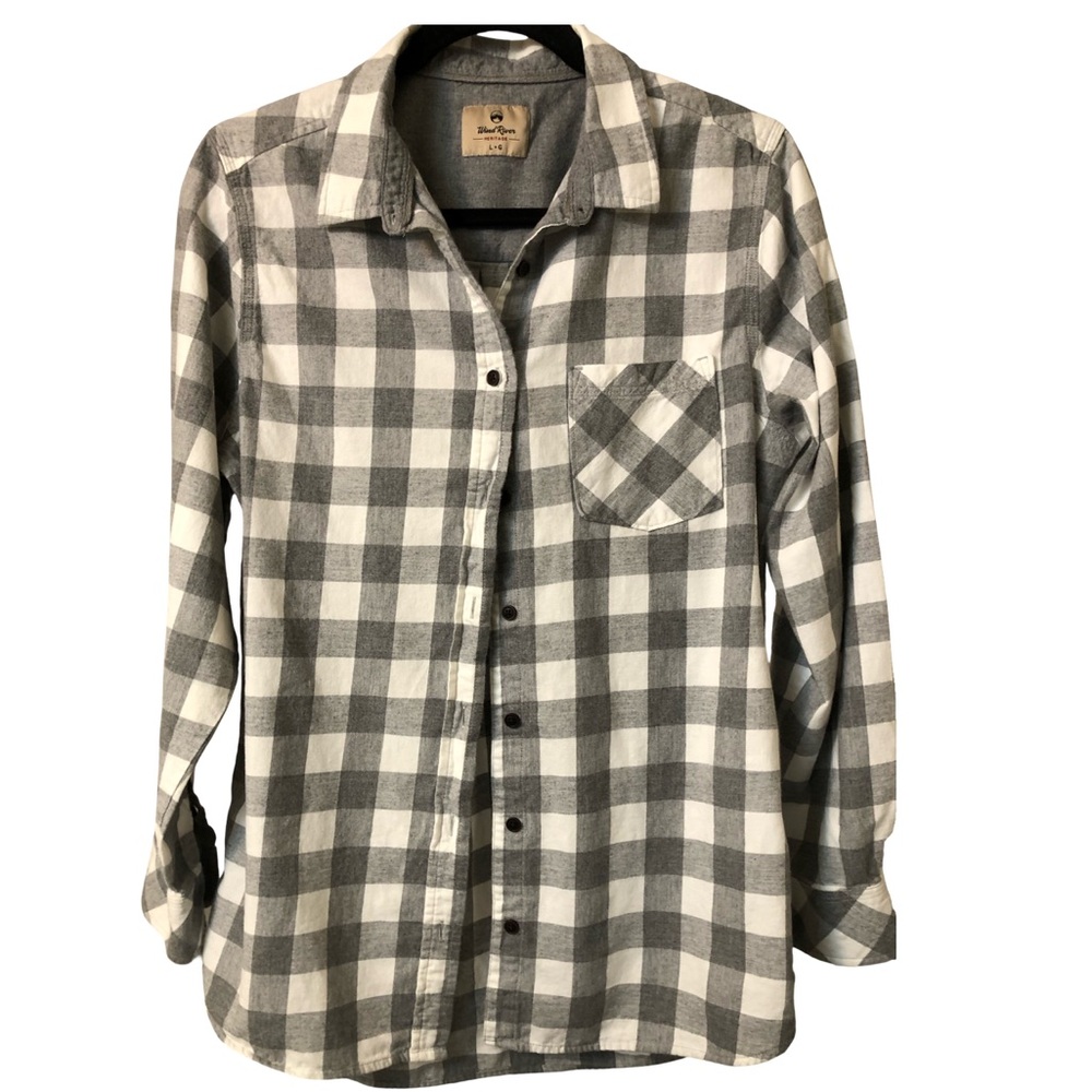 WindRiver Heritage Oversized Buffalo Plaid Flannel Shirt Grey/White Unisex Sz L - Picture 3 of 8